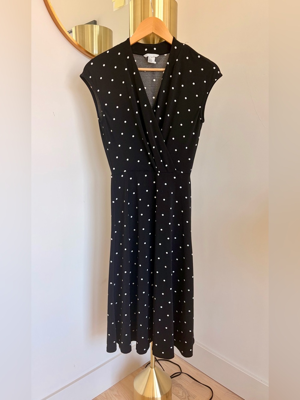 H&M Black Polka Dot Surplice Midi Dress